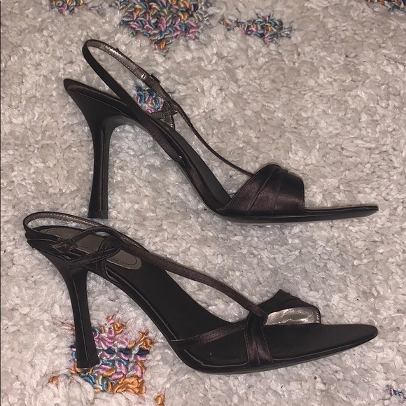 Nine West Shoes - 🤎VINTAGE STRAPPY CHOCOLATE SATIN HEELS🤎